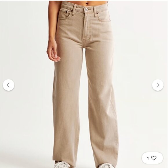 Abercrombie High Rise Taper Jean in Beige - Picture 2 of 10